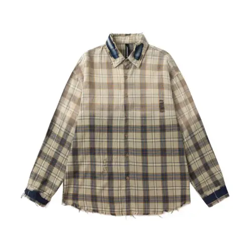 Vintage Hanging Dye Washed Hole Ancient Plaid Shirt