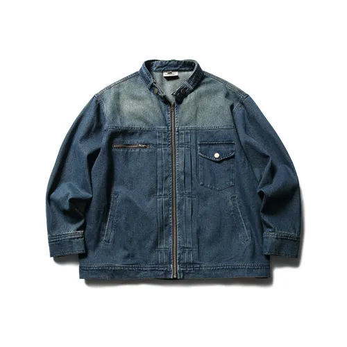 Three-dimensional Patch Pocket Collar Denim Top Vintage Zipper Pocket Washed Jacket