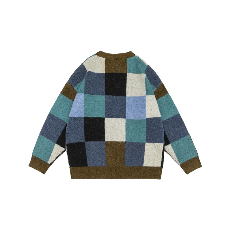 Contrast Color Stitching Retro Sweater-1