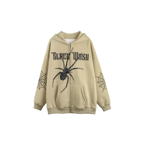 Dark Letter Spider Velvet Zipper Hooded Sweatshirt