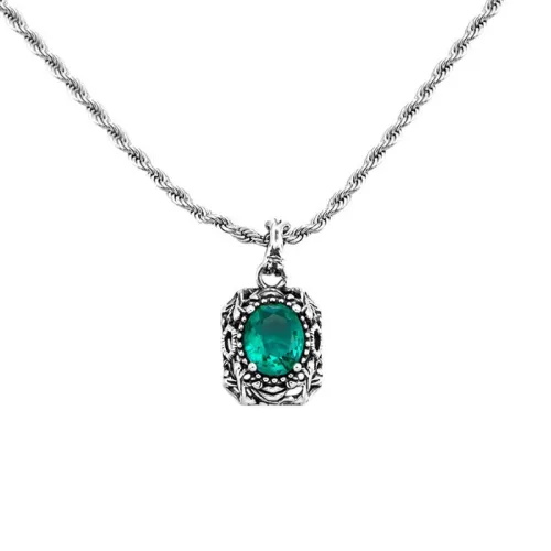 Retro Distressed Emerald Necklace