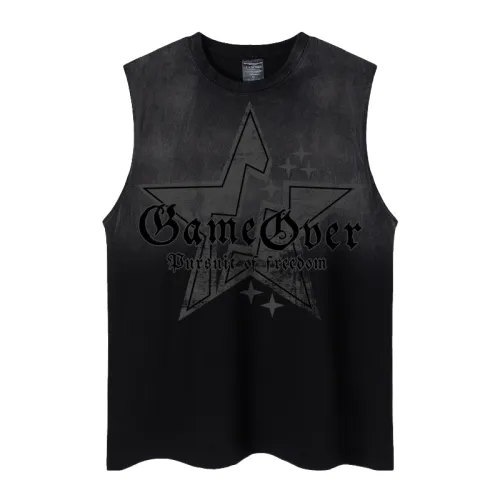 Rose Town Retro Letter Printed Short Sleeve Vest