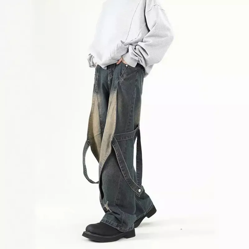 Retro Splicing Workwear Pants-5