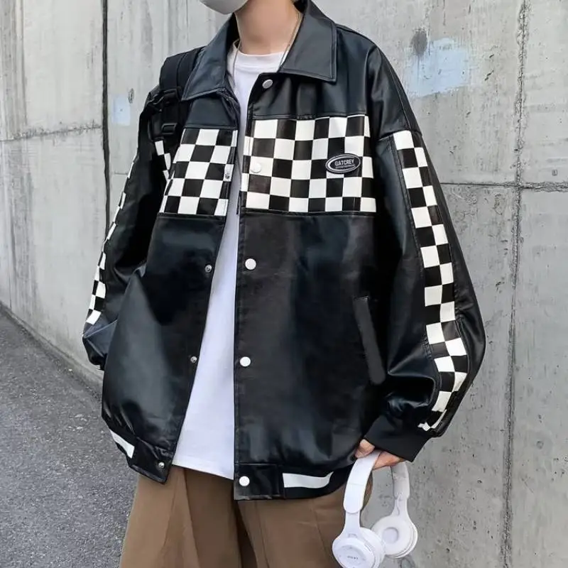 Chessboard Retro Aviator Puleather Jacket-1