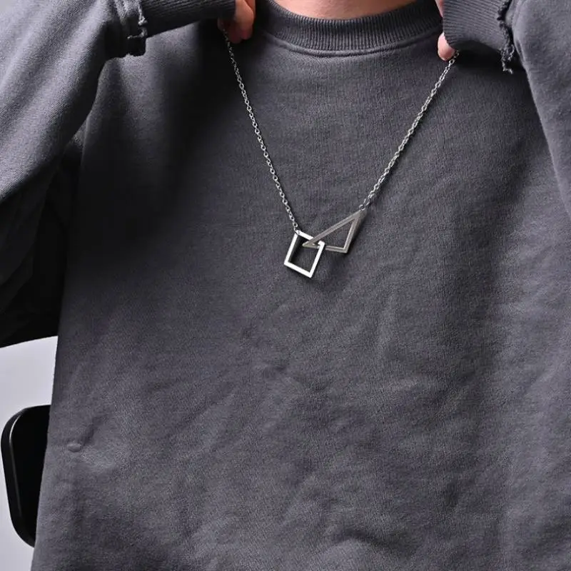 Hiphop Triangle Square Combination Titanium Steel Necklace-1