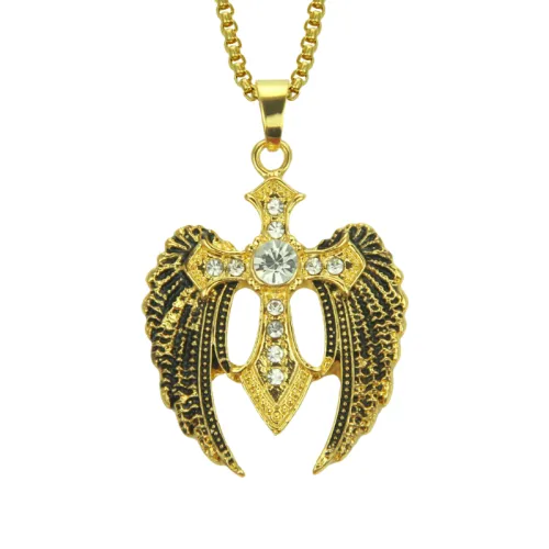 Creative Hip-Hop Diamond Wings Pendant Necklace