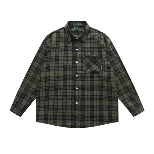 Plaid Color Collision Design Loose Lapel Long-Sleeved Shirt