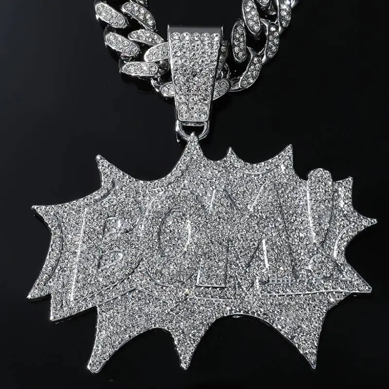 Hip Hop Bold Diamond Letter Necklace-2
