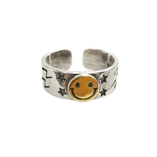 925 Silver Ring Does Not Fade Small Smiling Face Hip-hop Index Finger Ring Opening Exaggerated Design Ring Women Wholesale