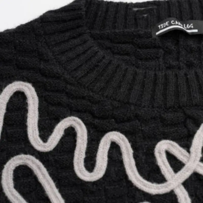 High Street Hole Retro Pair Twist Crewneck Knitted Sweater-7