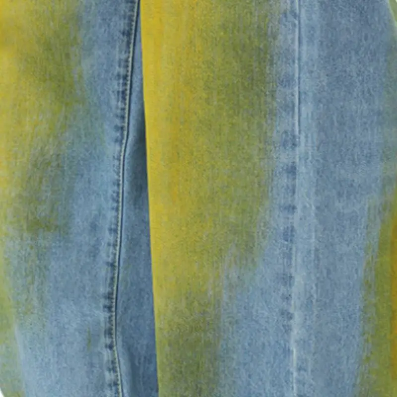 Retro Split Edge Grinding Yellow Hand painted Jeans-4
