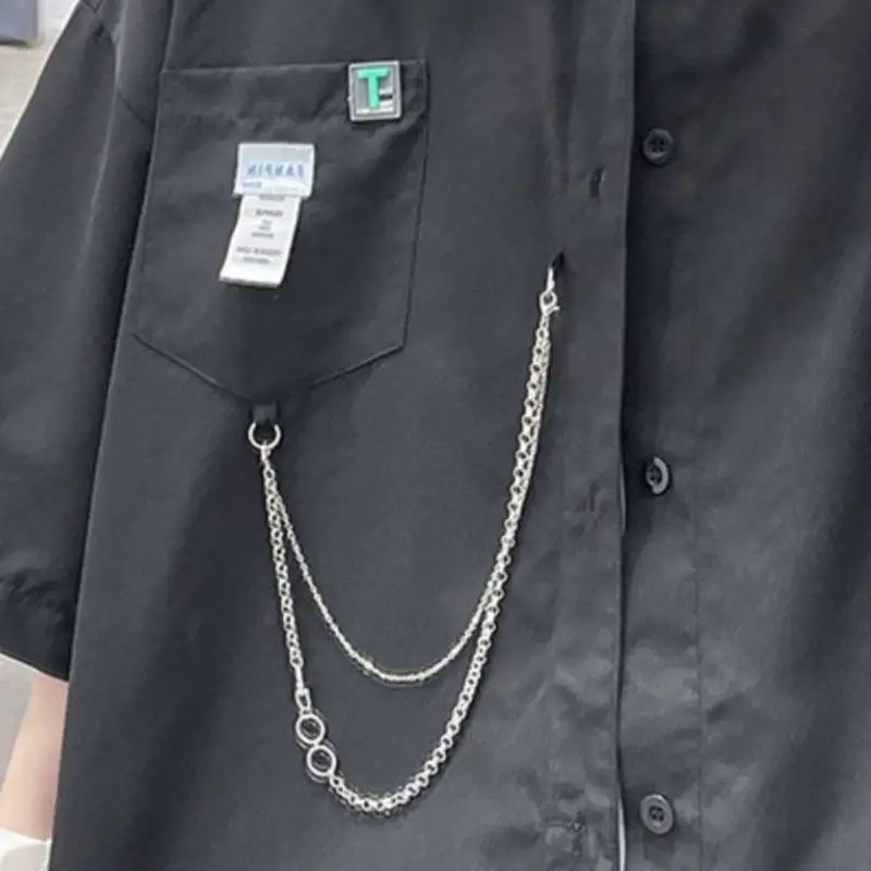 Short Sleeved Shirt   Large Size Trendy Black Coat-4