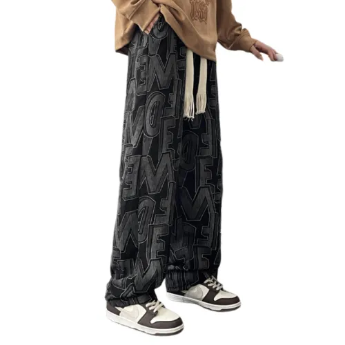 Corduroy Print Straight Casual High Street Wide-leg Pants