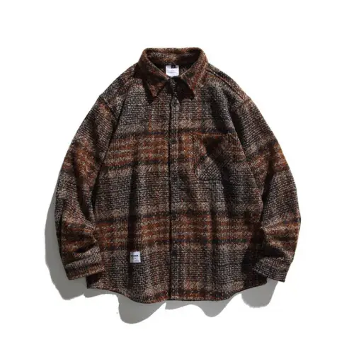 Color-matching Plaid Casual Vintage Pocket Decorative Long-sleeved Shirt