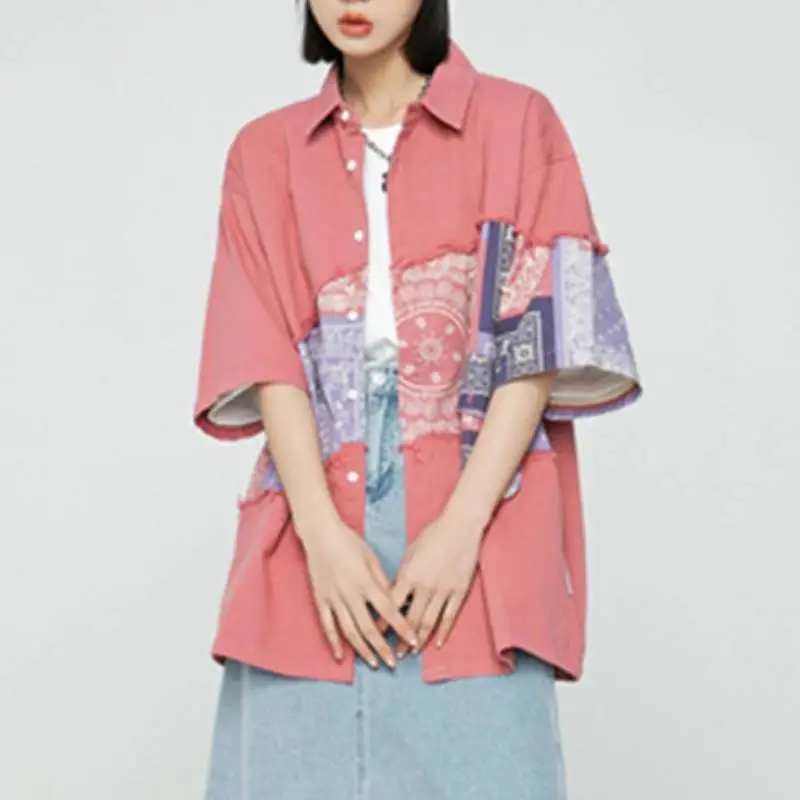 Loose Casual Patchwork Printed Shirt-7