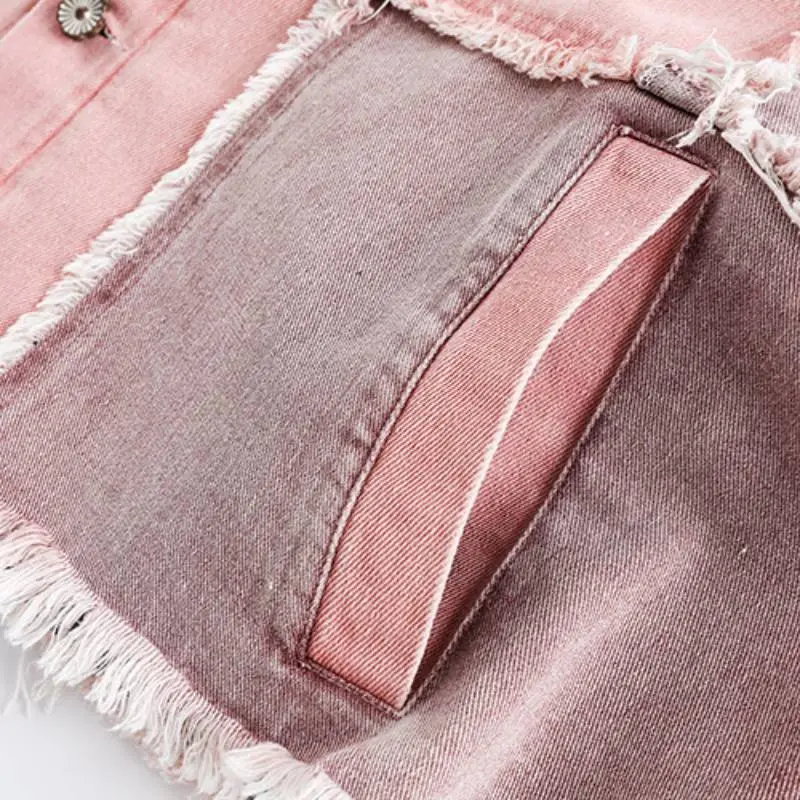 Stitching Edge Laps Color block Cardigan Denim Jacket-4