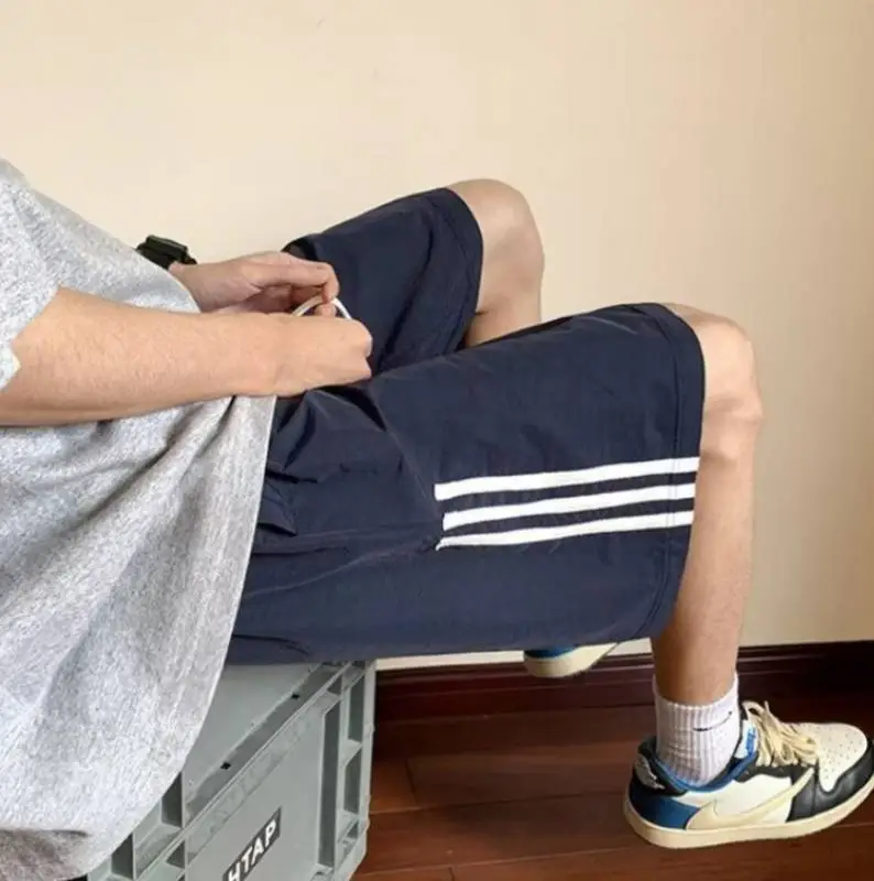 Quick Drying Retro Casual Sports Shorts with Striped Design-4
