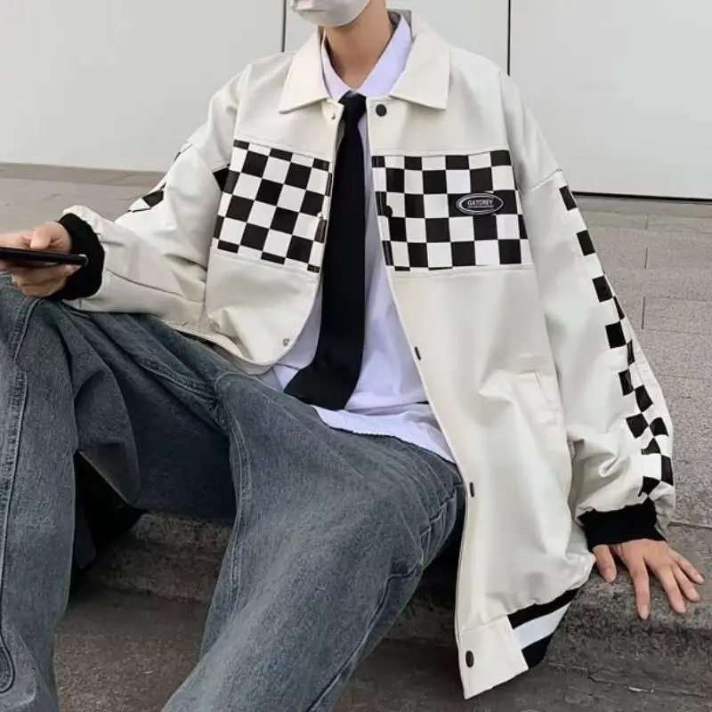 Chessboard Retro Aviator Puleather Jacket-3