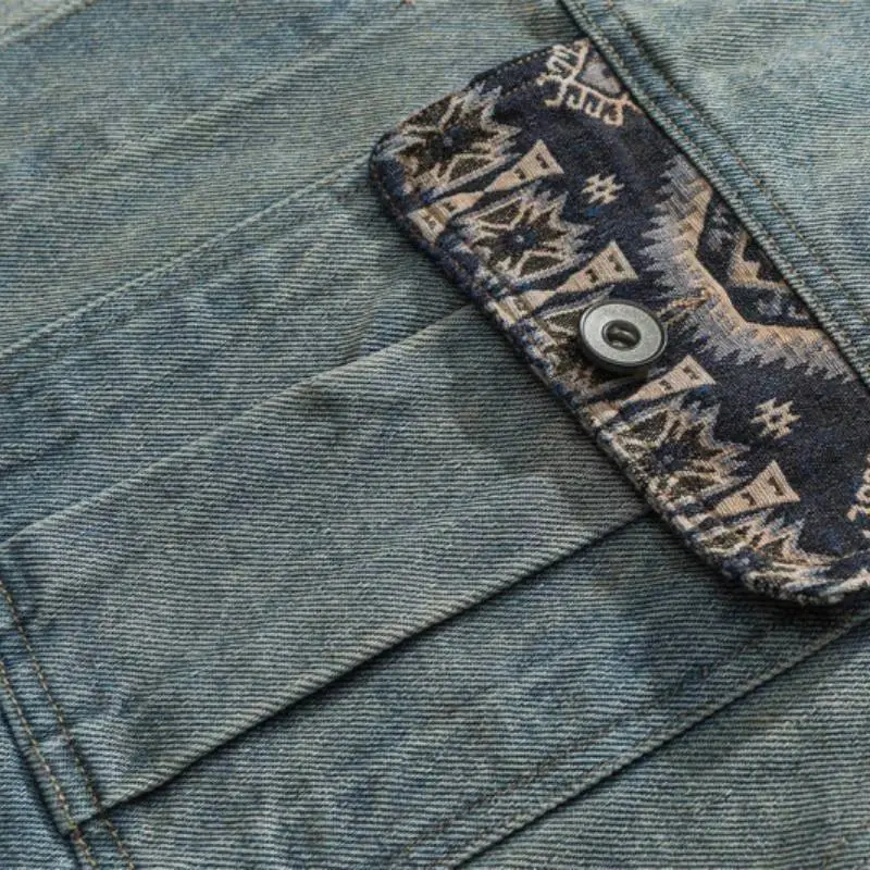 Vintage Stitching Embroidered Denim Jacket-5