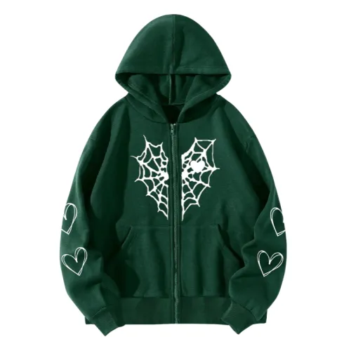 Heart Web Zipper Hoodie