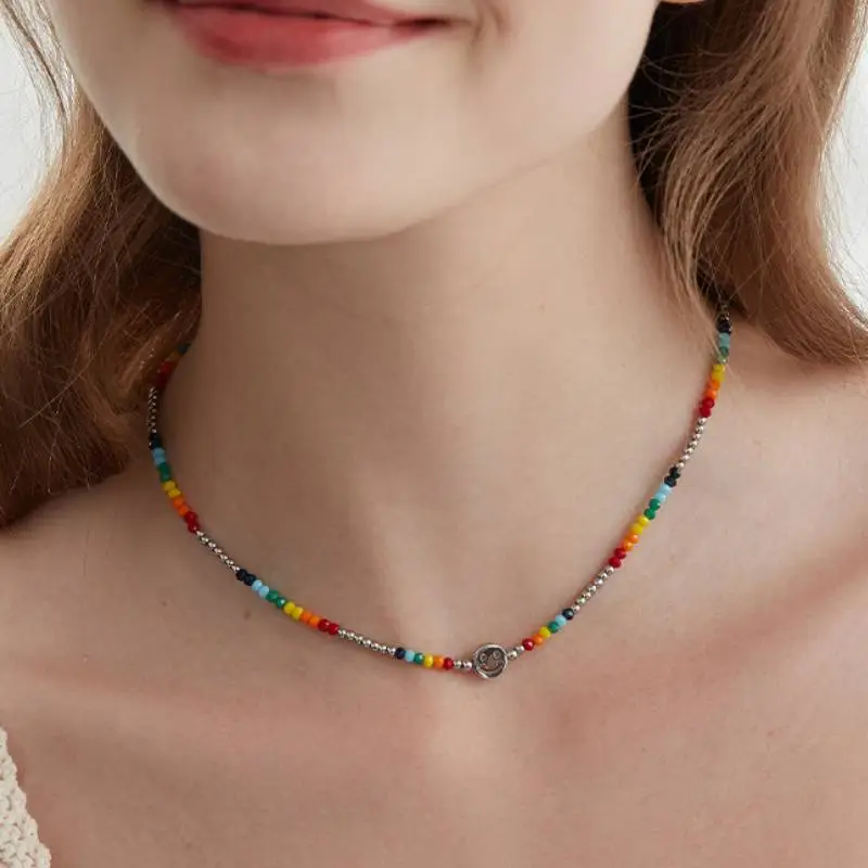 Trendy Smiley Face Beaded Necklace-1
