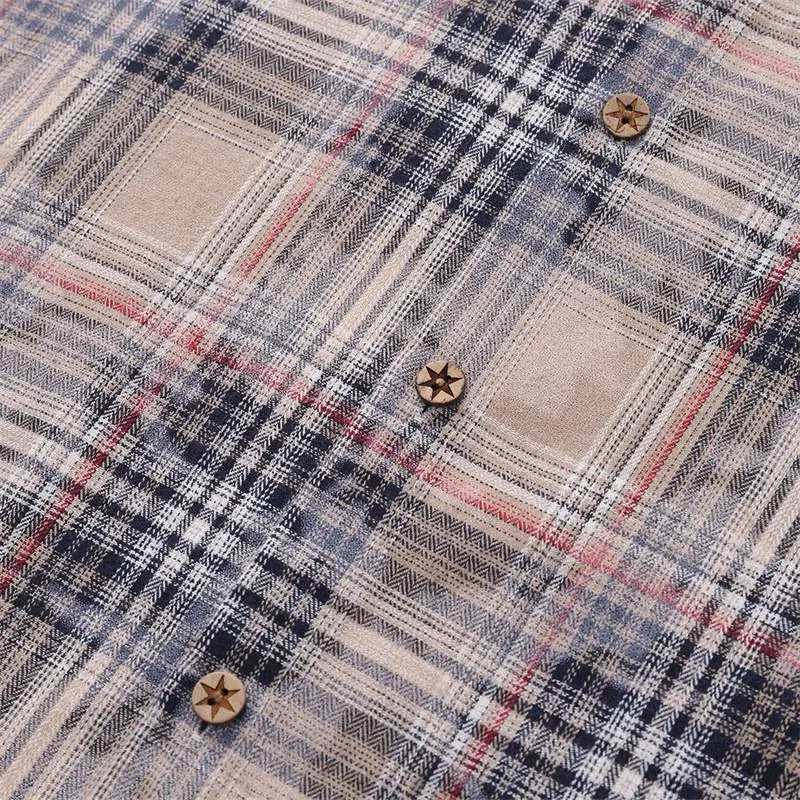 Old Washed Plaid Wear resistant Breathable Design Sense Shirts-4
