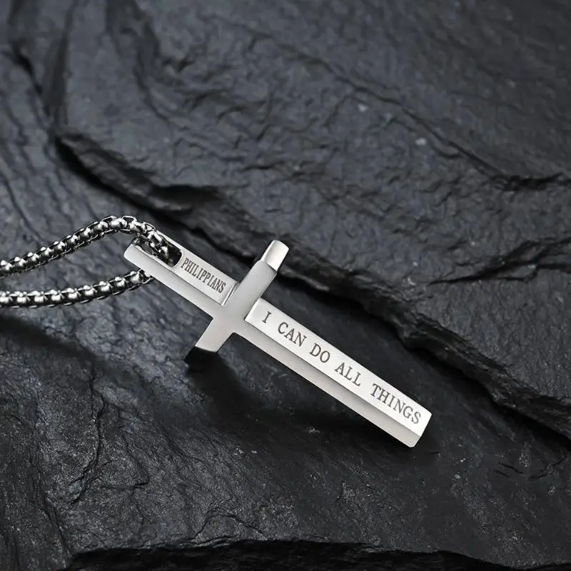 Titanium Steel Simple Cross Necklace-4