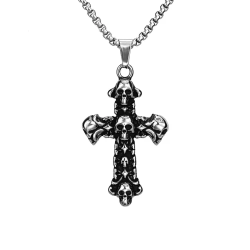 Hip-hop Fashion Brand Punk Style Skull Cross Head Titanium Steel Necklace