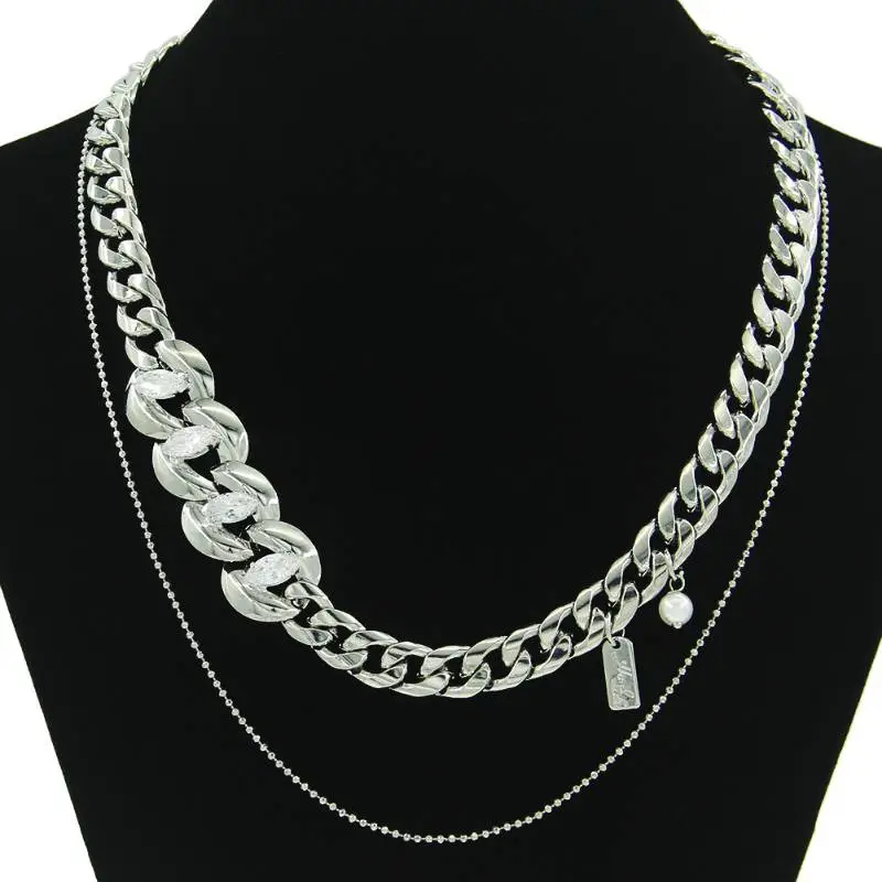 Double Layer Bead Chain Decorative Necklace-1