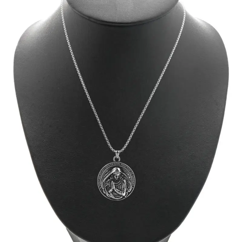 Metal Holy Nun Mary Religious Prayer Pendant Stainless Steel Necklace-1