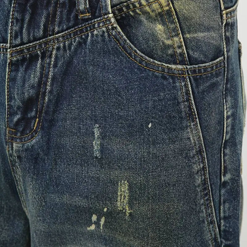Retro Patchwork Washed Jeans-4
