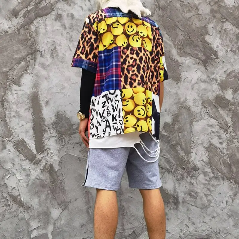 Leopard Print Stitching Contrast Color Floral Shirt swag OOTD-3