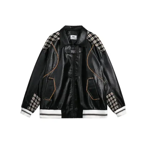 New Youth Checkerboard Stitching PU Leather Jacket