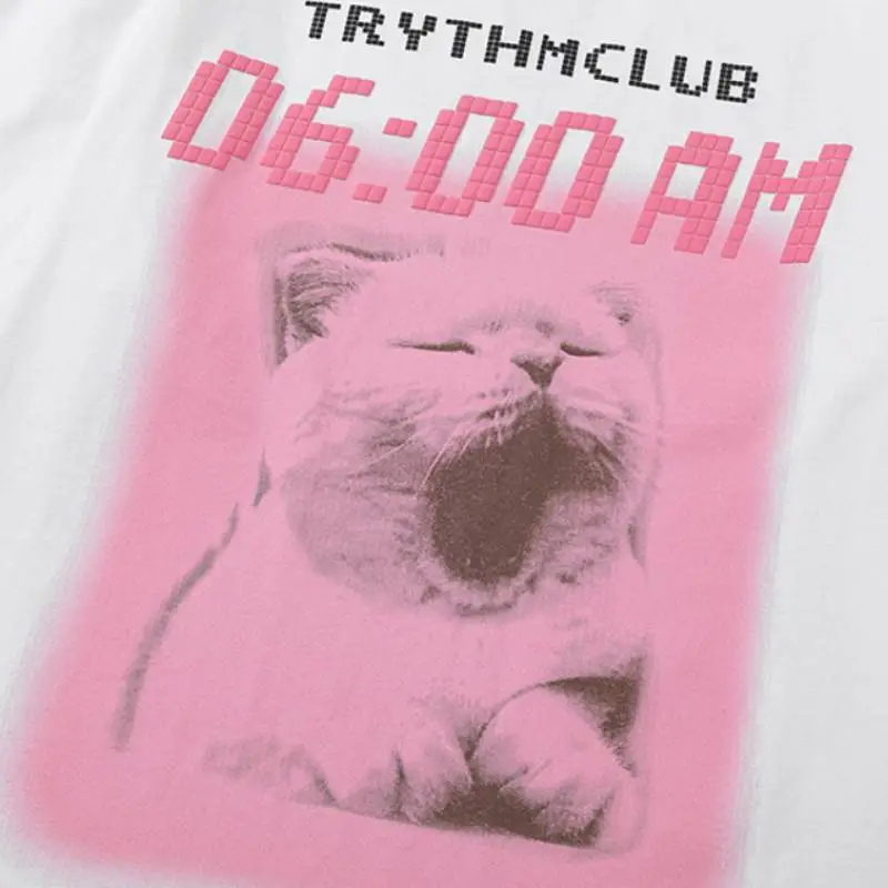 Retro Sleepy Cat Printed Top-5