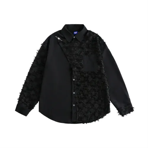 Jacquard Hair Slant Placket Stitching Shirt swag OOTD