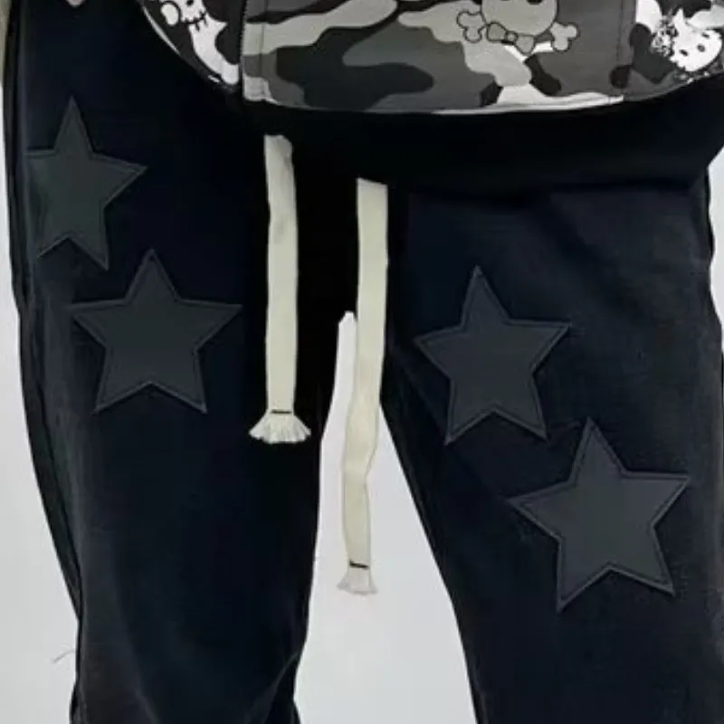 Patch Loose Straight Bandage Pants-3