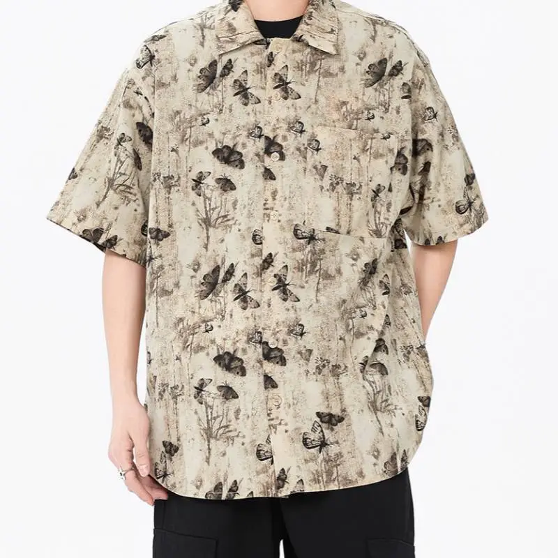 Simple Non ironing Full Print Floral Short sleeved Shirt-2