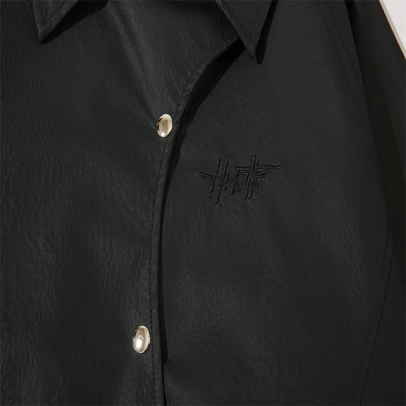 Windproof Design Sense Stitching Leather Zipper Jacket-3