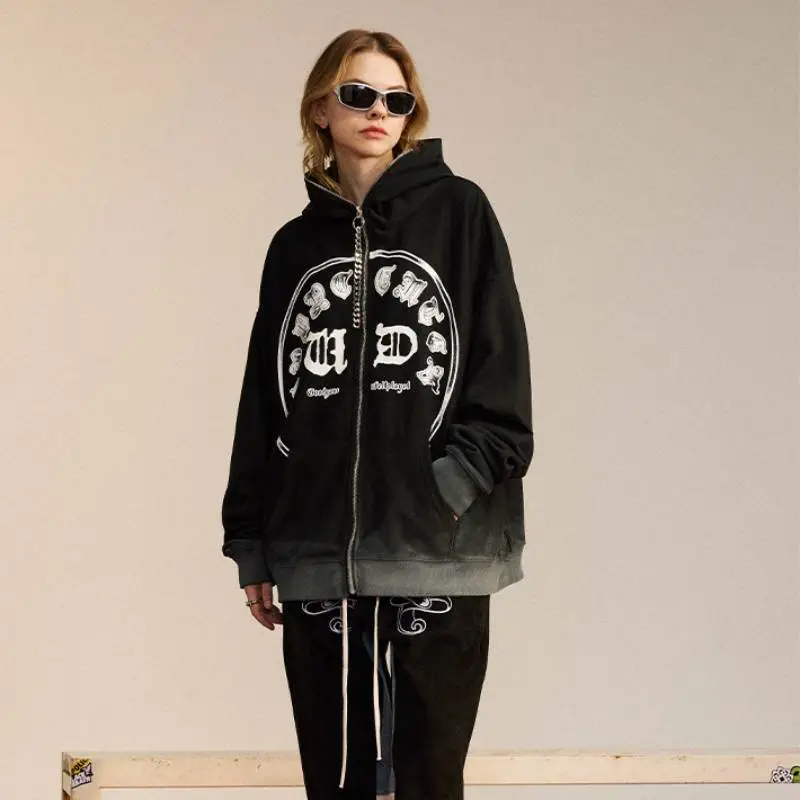 Stitching Printed Zipper Jacket Sweatshirt-5