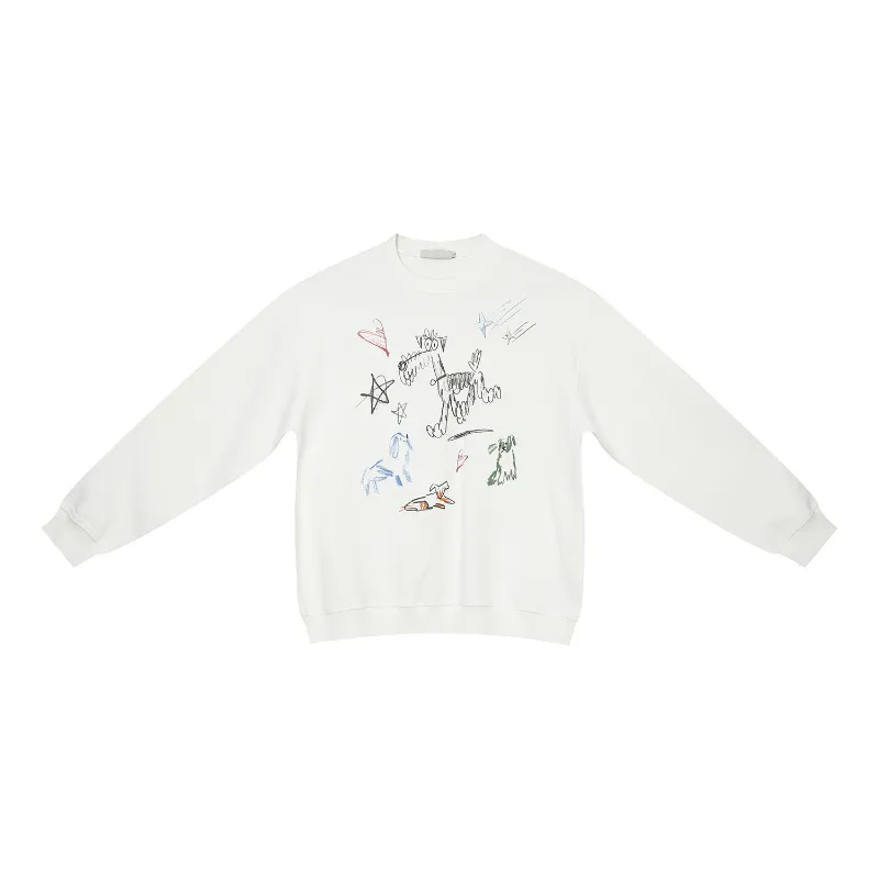 New Retro Graffiti Printing Loose Plus Velvet Crew Neck Hoodie-0
