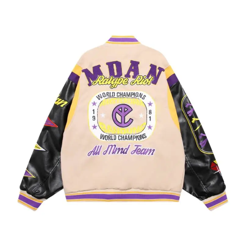 New Street Design Sense Padded Embroidered PU Leather Jacket-1