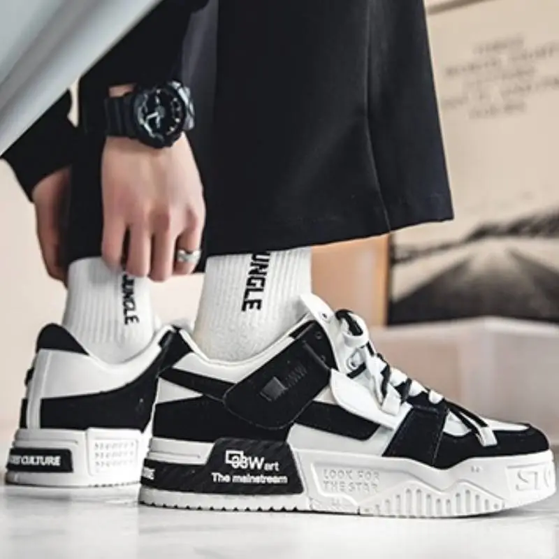 Retro Black & White Sneakers with Thick Sole-2