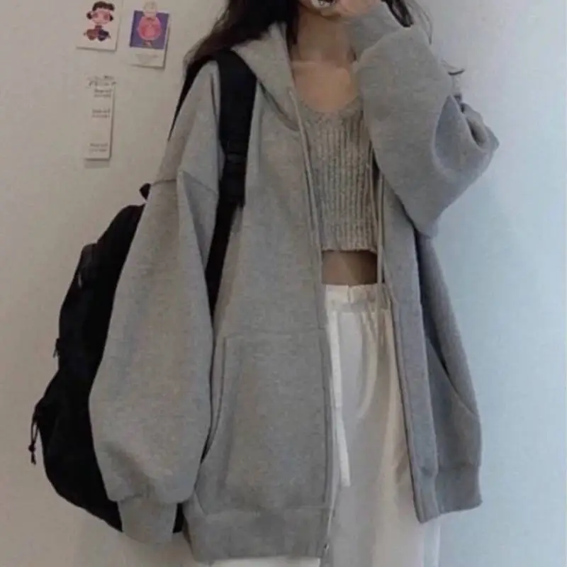 Fleece lined Cardigan Solid Color Hoodie-2