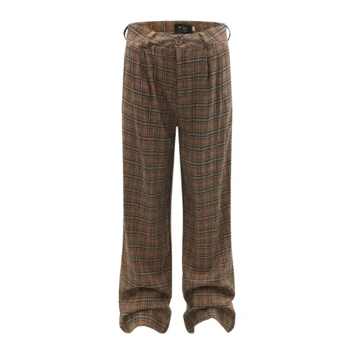 Color-block Plaid Straight-leg Loose Casual Trousers