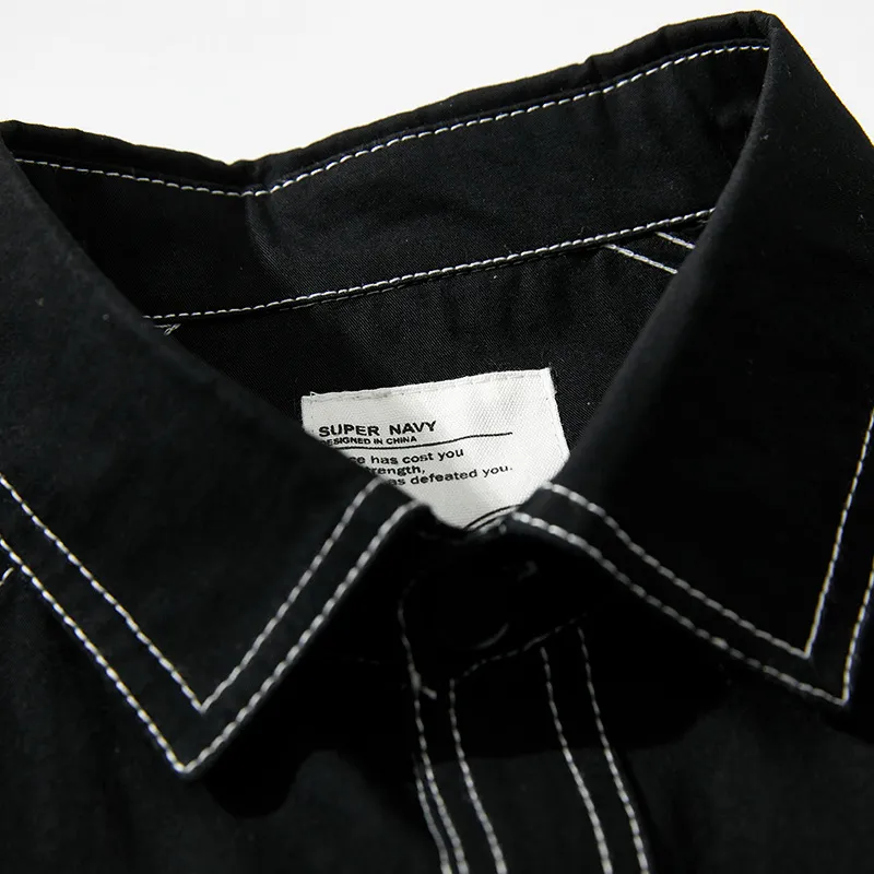 Solid Color Decorative Lapel Retro Pocket Long Sleeve Shirt-4