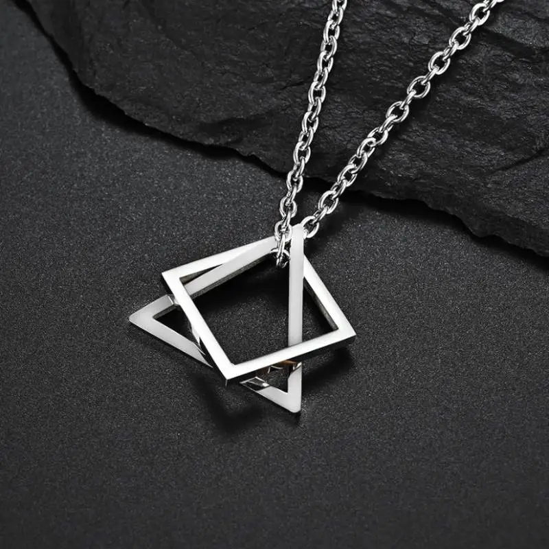 Hiphop Triangle Square Combination Titanium Steel Necklace-3
