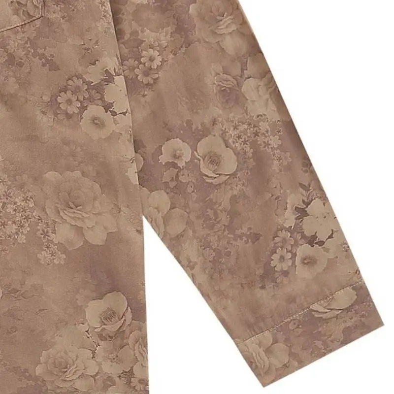 Loose Retro Floral Full Print Long Sleeve Shirt-3