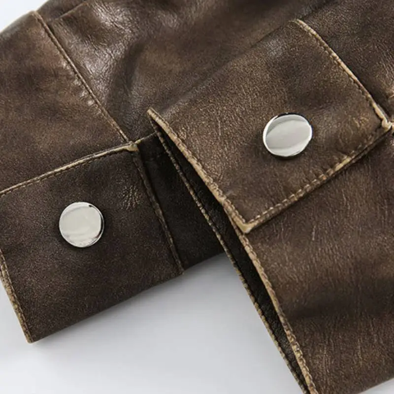 Slant Placket Button Leather Jacket-2