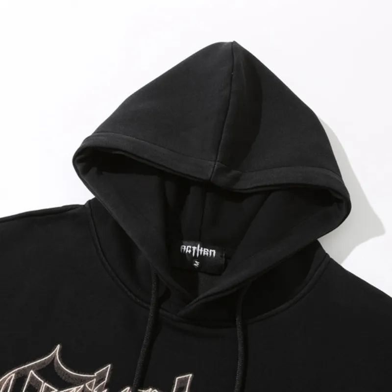 Distressed and Washed Cross Foam Loose Hoodie-2
