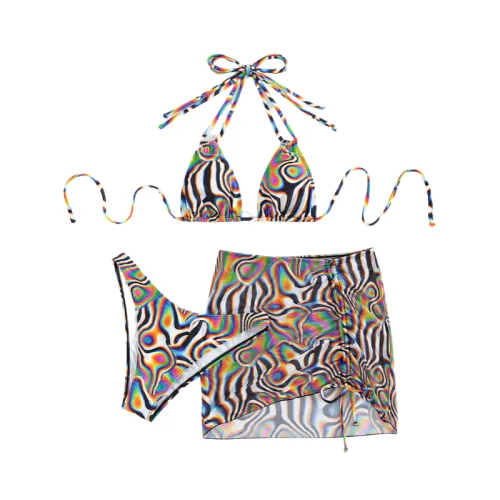 Color Stripe Sexy Three-piece Sling Swimsuit